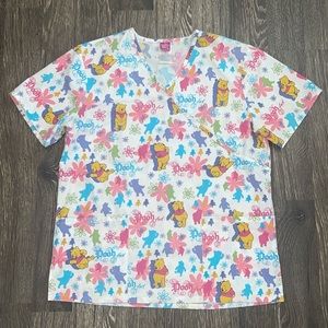 The Wonderful World of Disney Winnie the Pooh short sleeve Scrub Shirt Size: M